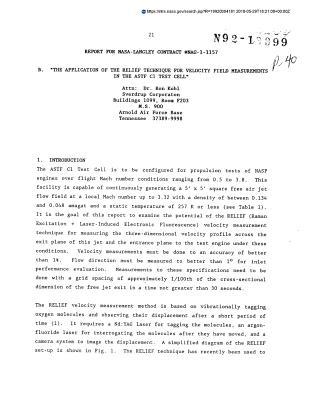 Read Online The Application of the Relief Technique for Velocity Field Measurements in the Astf C1 Test Cell - National Aeronautics and Space Administration | PDF
